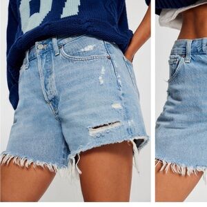 Agolde Blue Jean Shorts Distressed High-Waisted